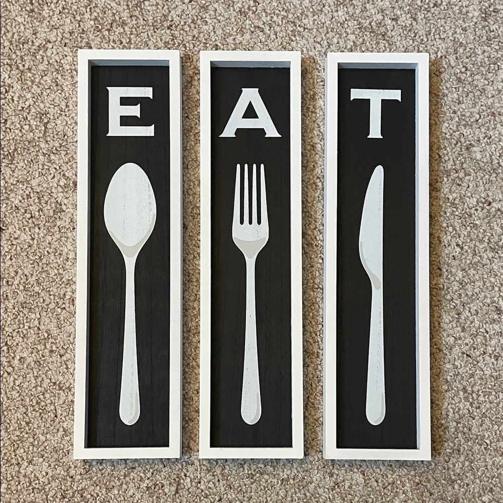 Black and White Cutlery Eat Wall Sign - 3 Piece
